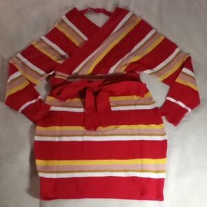 Striped Wrap Dress with Waist Tie - Red, Yellow, White, SIZE SMALL NEW!
